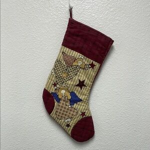 Festive Burgundy and Tan Angels and Stars Holiday Christmas Stocking